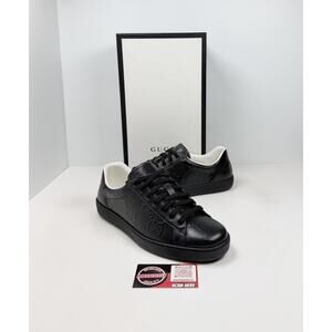 Size 9.5US - Gucci Ace GG Logo Black Leather Sneakers🖤 NEW/RETAIL $850!